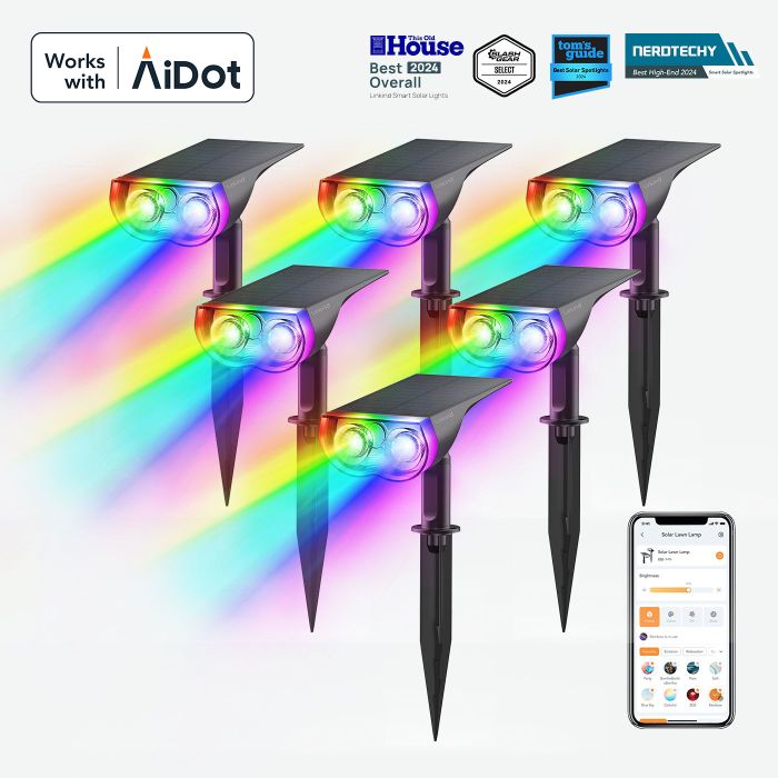 Linkind SL5 Smart Outdoor Solar Spotlight with Motion Sensor (150lm, App&Voice Control, 16 Million Color, IP67 Waterproof)