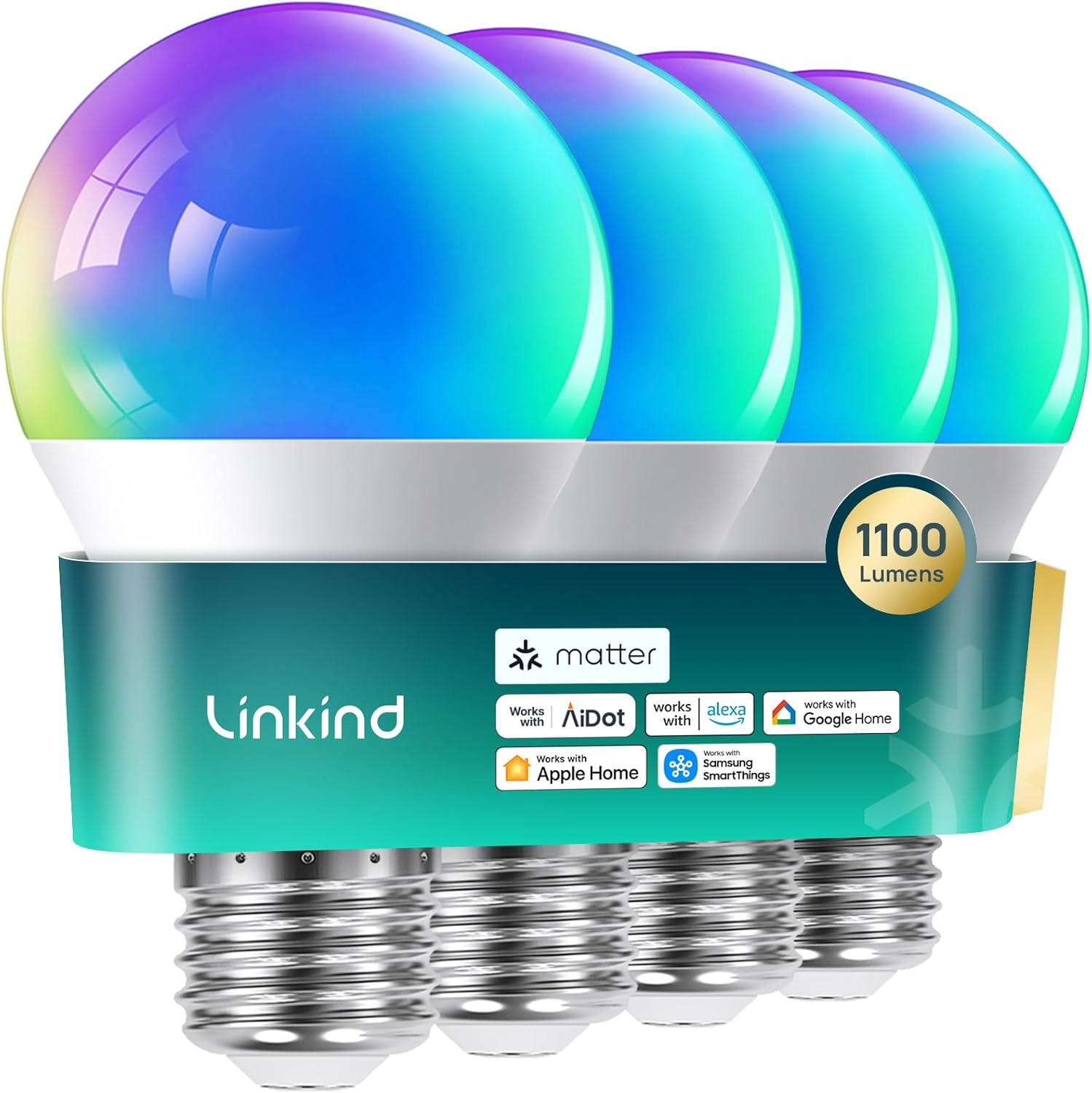 Linkind Matter Smart RGBTW Light Bulbs A19 -（800lm/1100lm）