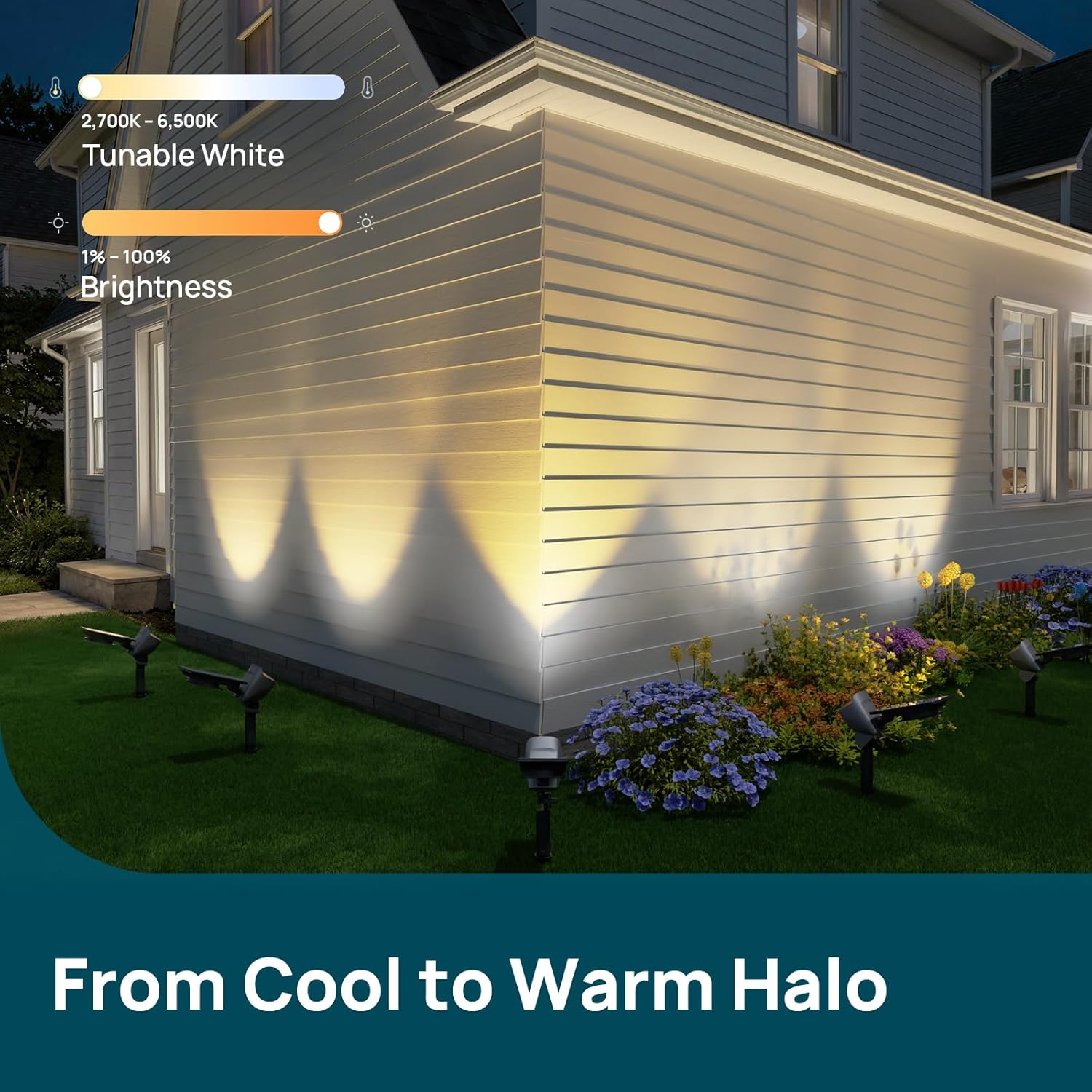 Linkind Smart Solar Spotlights SL6C with Dual-Ring Lighting(App&Voice Control, 16 Million Color, IP66 Waterproof)