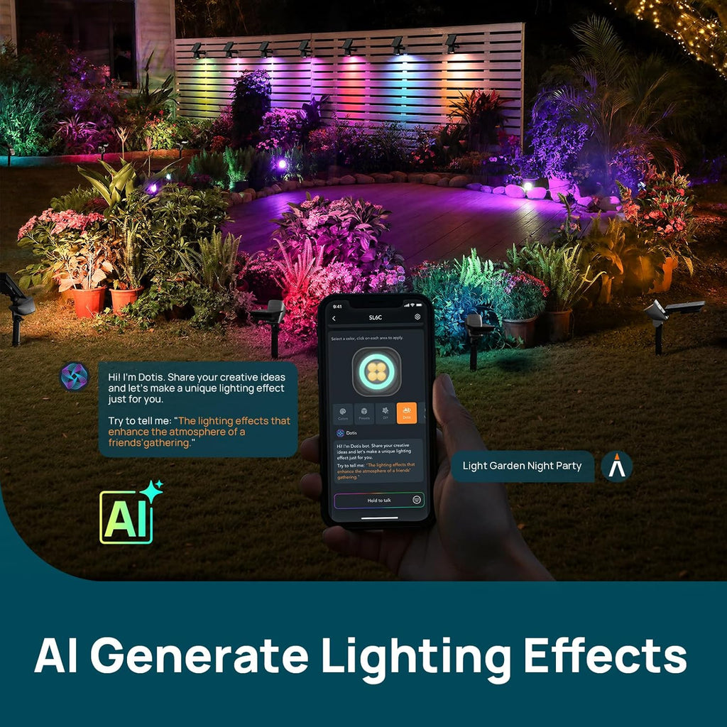 Linkind Smart Solar Spotlights SL6C with Dual-Ring Lighting(App&Voice Control, 16 Million Color, IP66 Waterproof)
