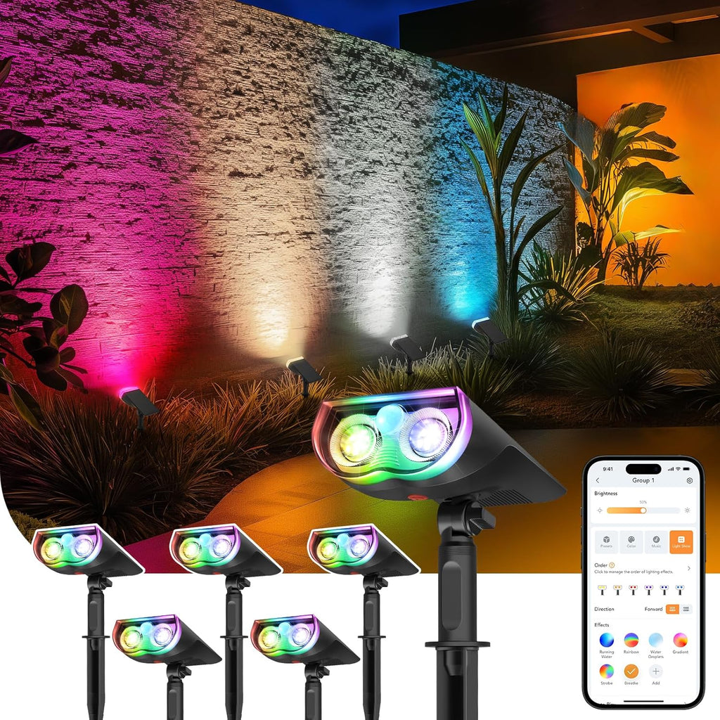 Linkind SL5 Smart Outdoor Solar Spotlight with Motion Sensor (150lm, App&Voice Control, 16 Million Color, IP67 Waterproof)