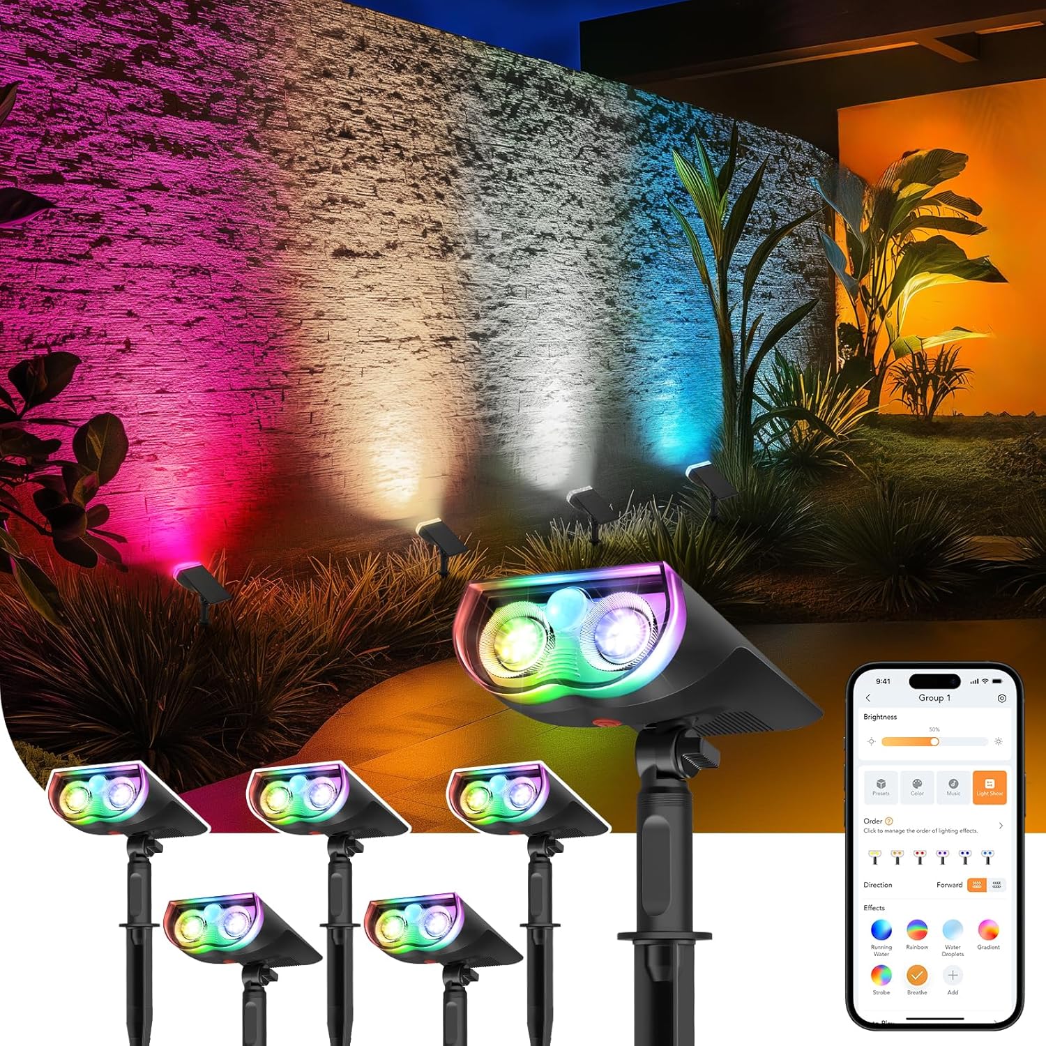 Linkind SL5 Smart Outdoor Solar Spotlight with Motion Sensor (150lm, App&Voice Control, 16 Million Color, IP67 Waterproof)