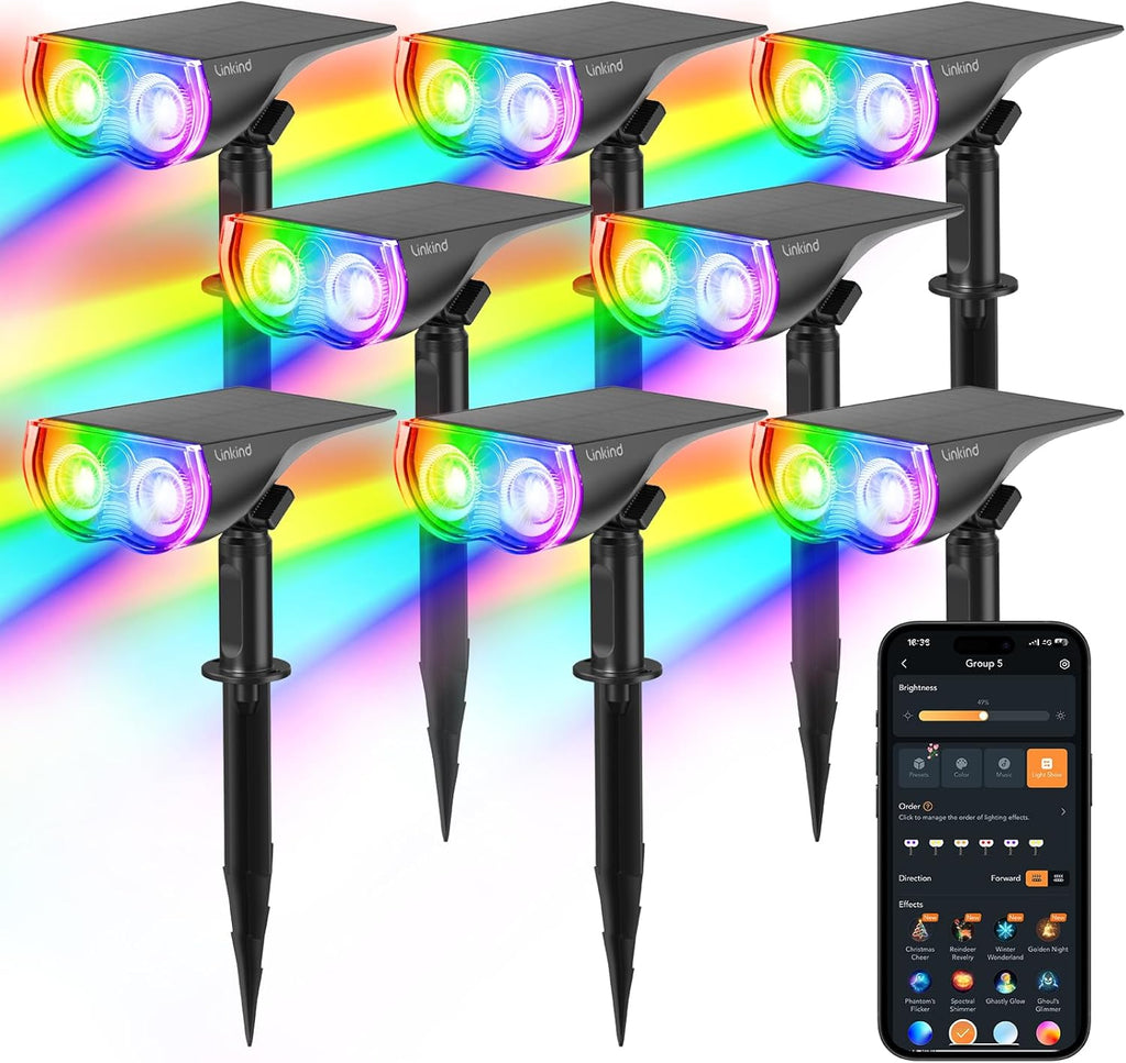 Linkind SL5C Smart Outdoor Solar Spotlight (150lm, App&Voice Control, 16 Million Color, IP67 Waterproof)