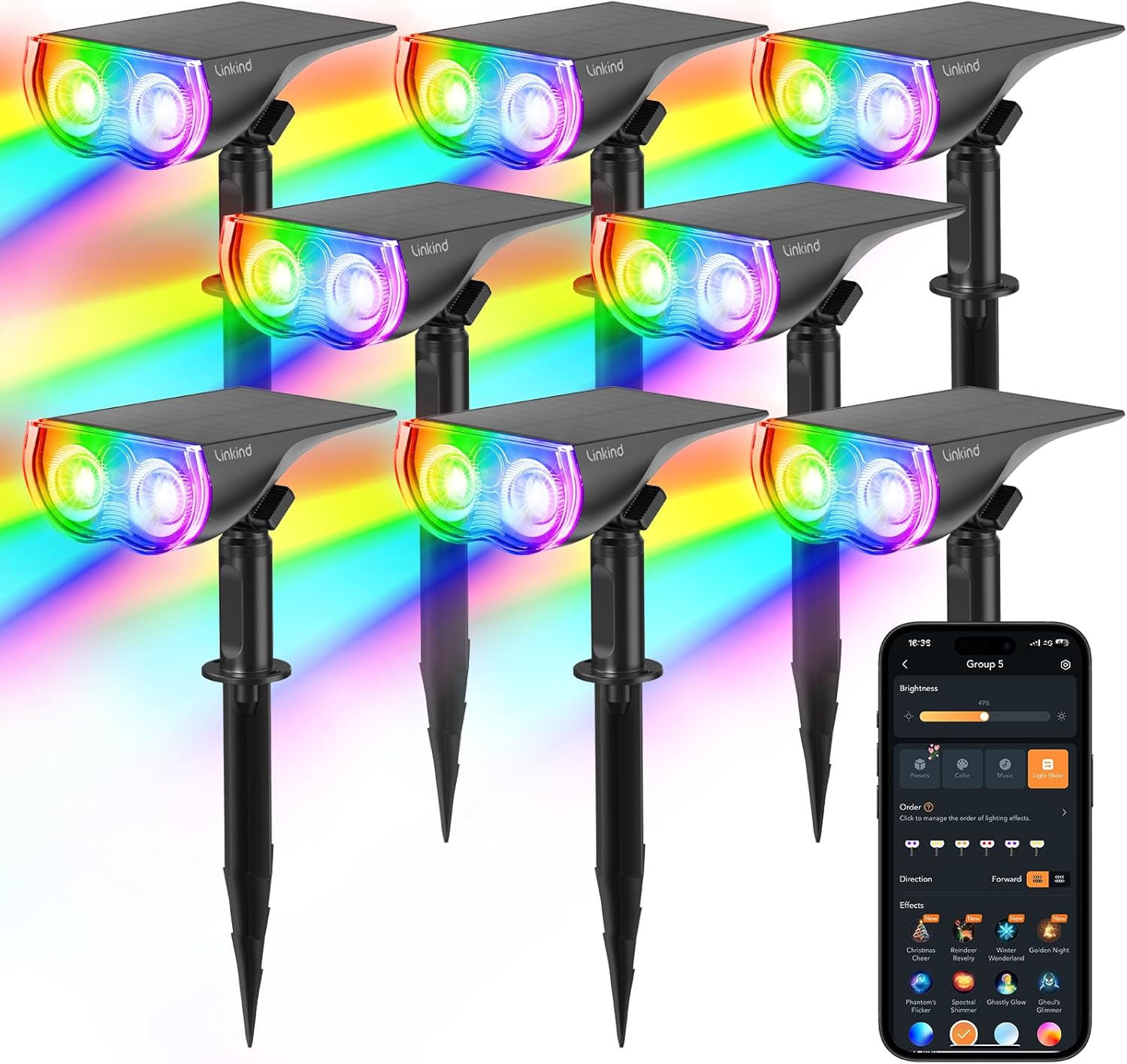 Linkind SL5C Smart Outdoor Solar Spotlight (150lm, App&Voice Control, 16 Million Color, IP67 Waterproof)