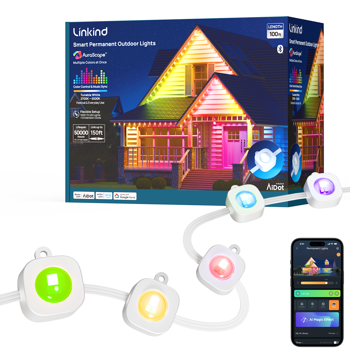 Linkind HP2 Smart Permanent Outdoor Lights 100ft