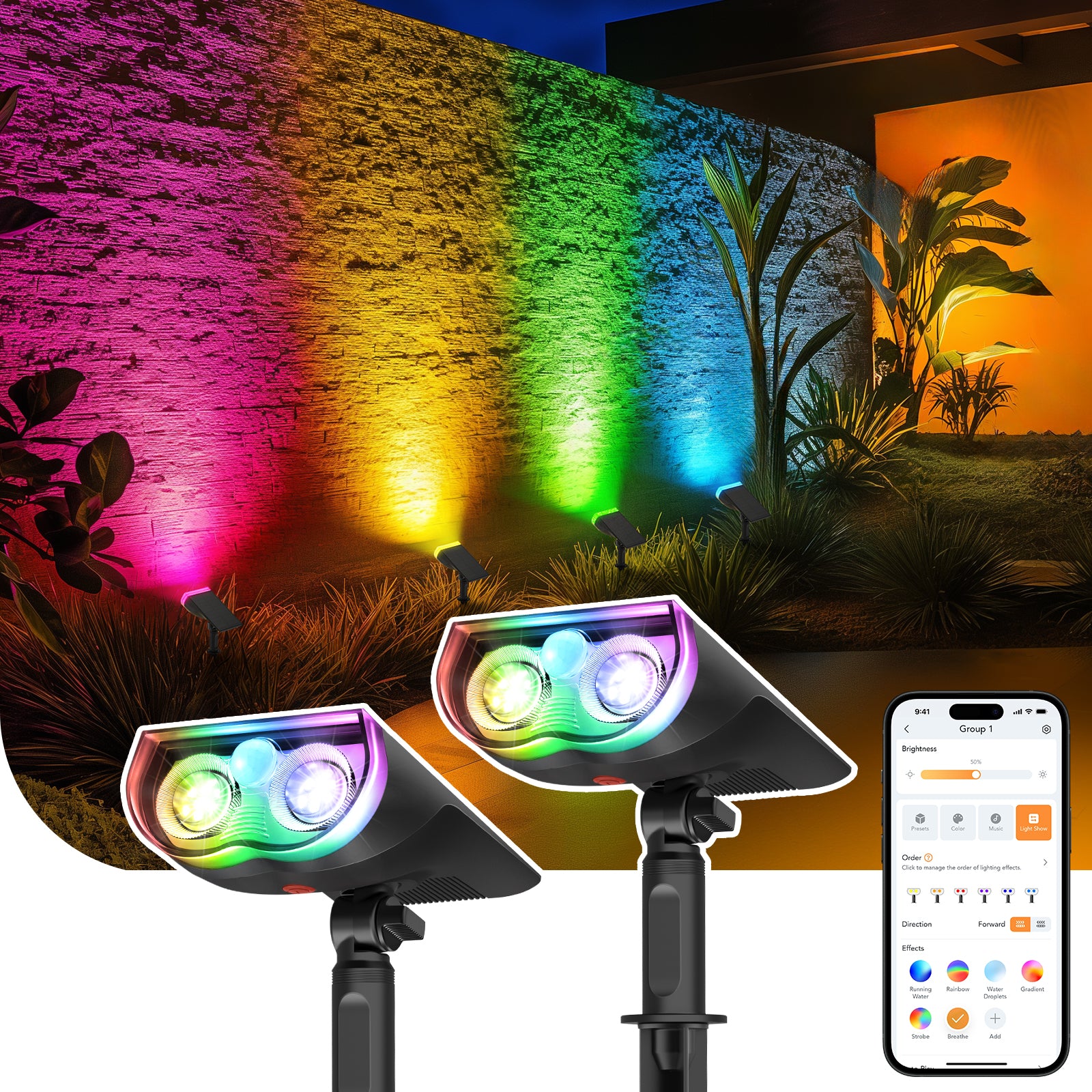 Linkind SL5C Smart Outdoor Solar Spotlight (150lm, App&Voice Control, 16 Million Color, IP67 Waterproof)