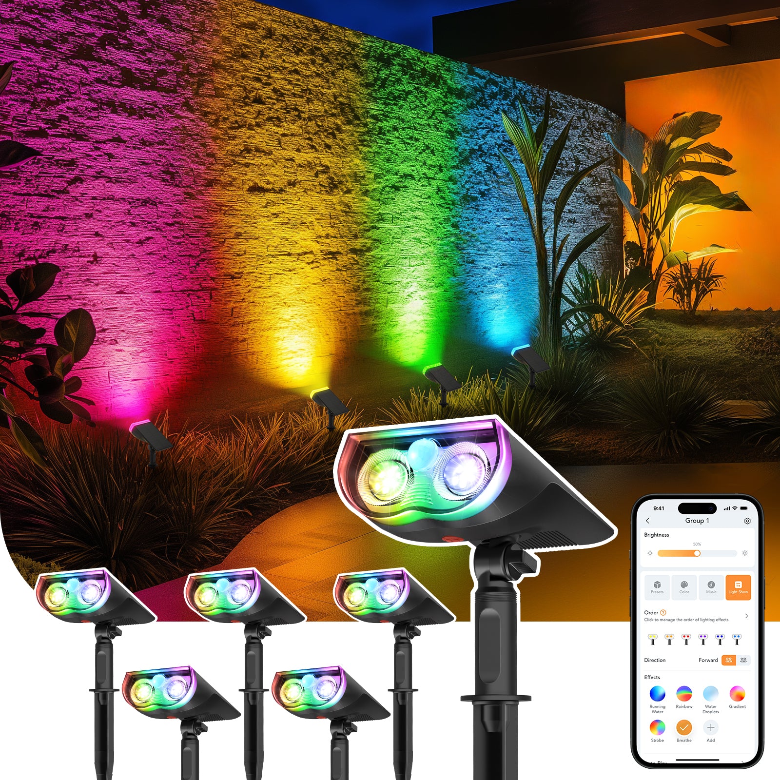 Linkind SL5C Smart Outdoor Solar Spotlight (150lm, App&Voice Control, 16 Million Color, IP67 Waterproof)