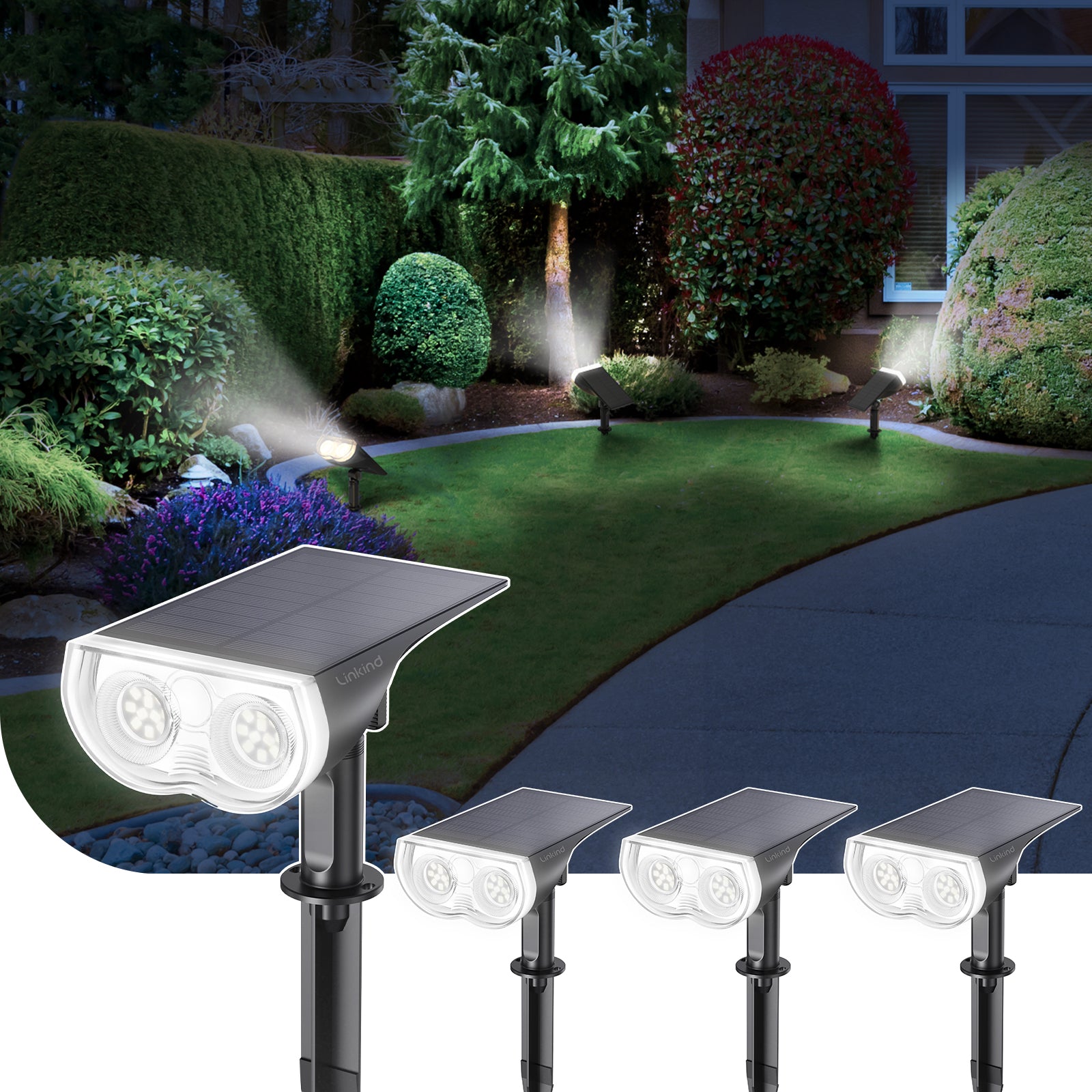 Linkind StarRay Outdoor Solar Spotlight (650lm, 22LEDs, IP65 Waterproof, 90° Beam angle)