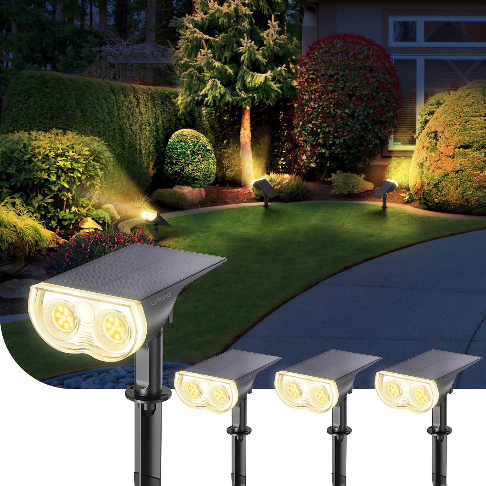 Linkind StarRay Outdoor Solar Spotlight (650lm, 22LEDs, IP65 Waterproof, 90° Beam angle)