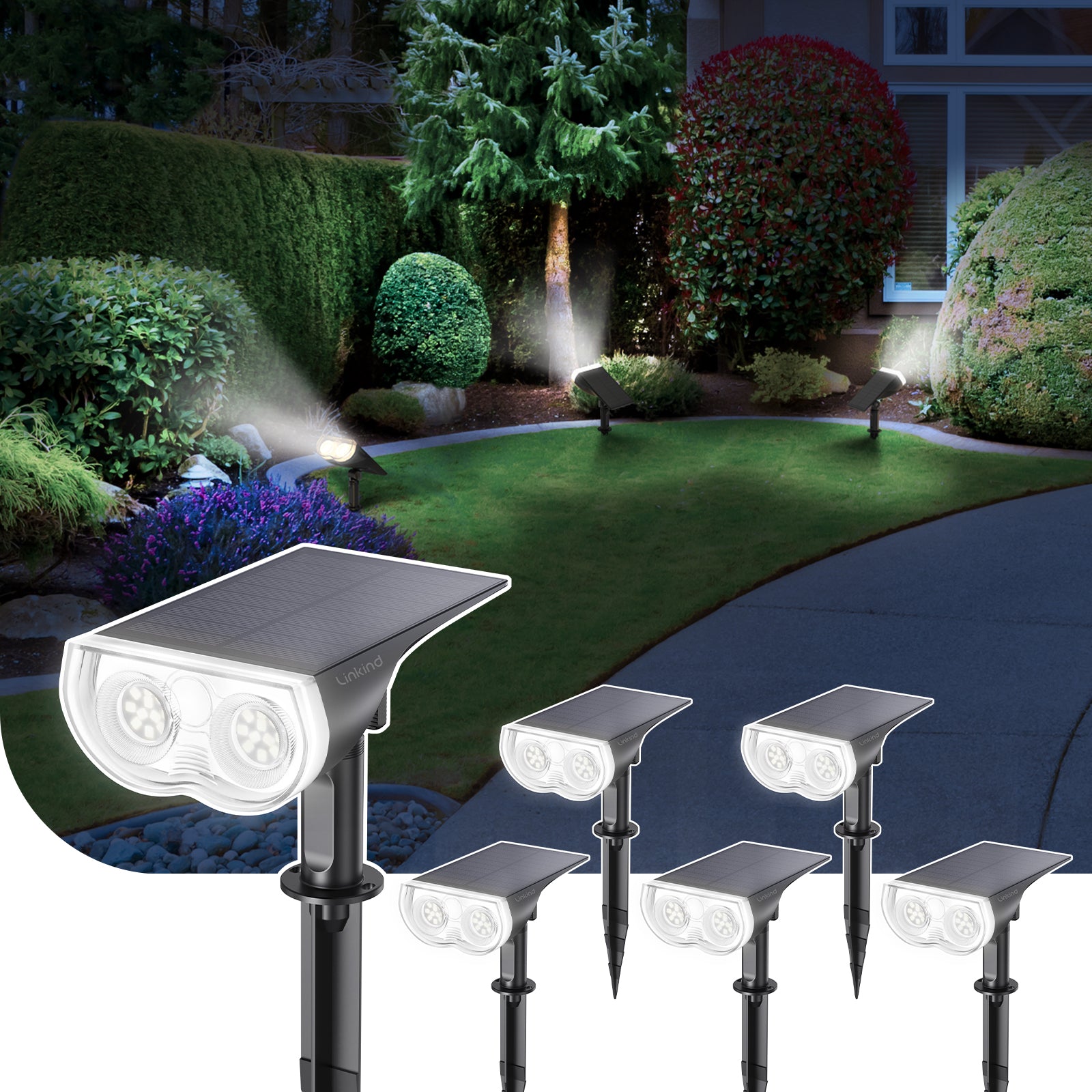 Linkind StarRay Outdoor Solar Spotlight (650lm, 22LEDs, IP65 Waterproof, 90° Beam angle)