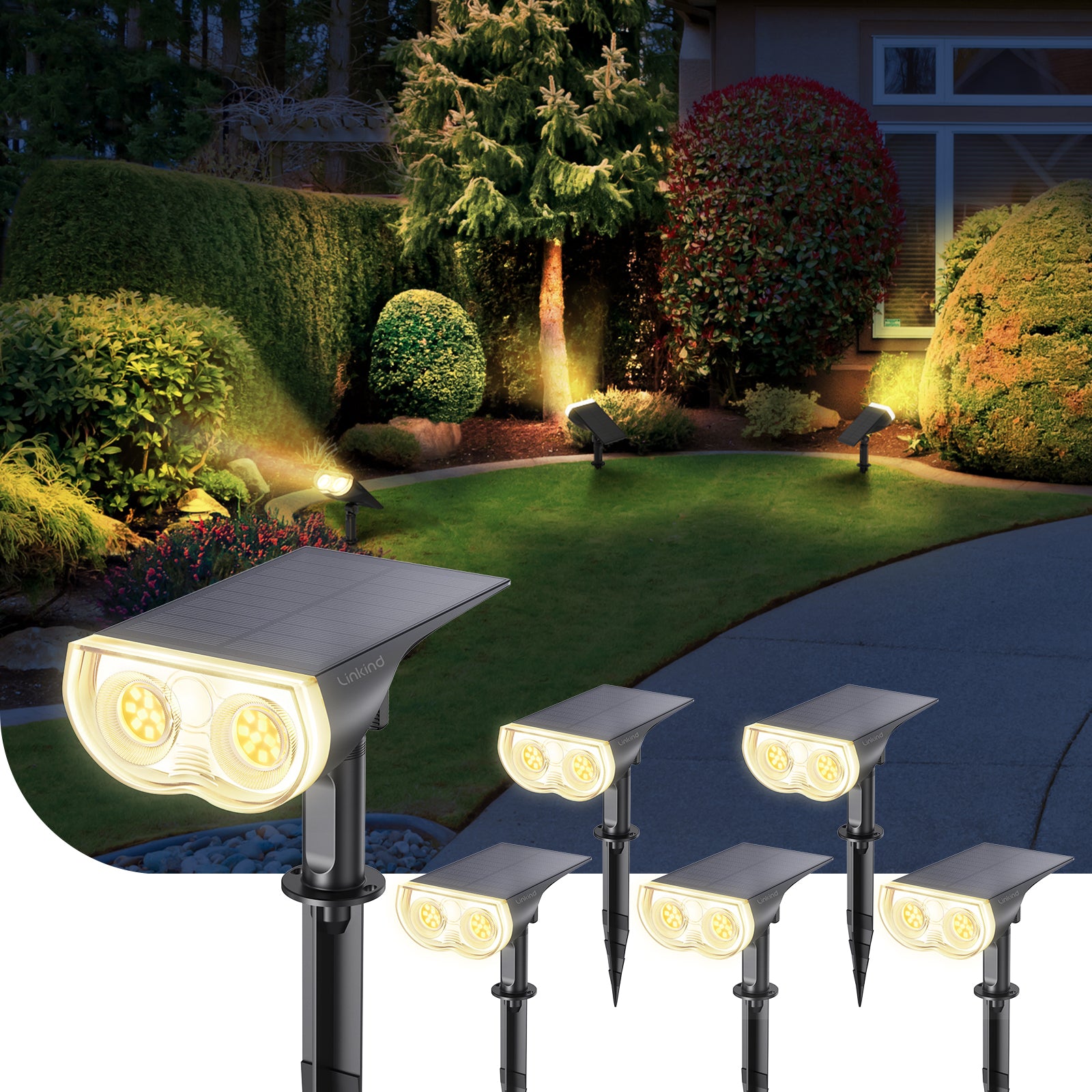 Linkind StarRay Outdoor Solar Spotlight (650lm, 22LEDs, IP65 Waterproof, 90° Beam angle)