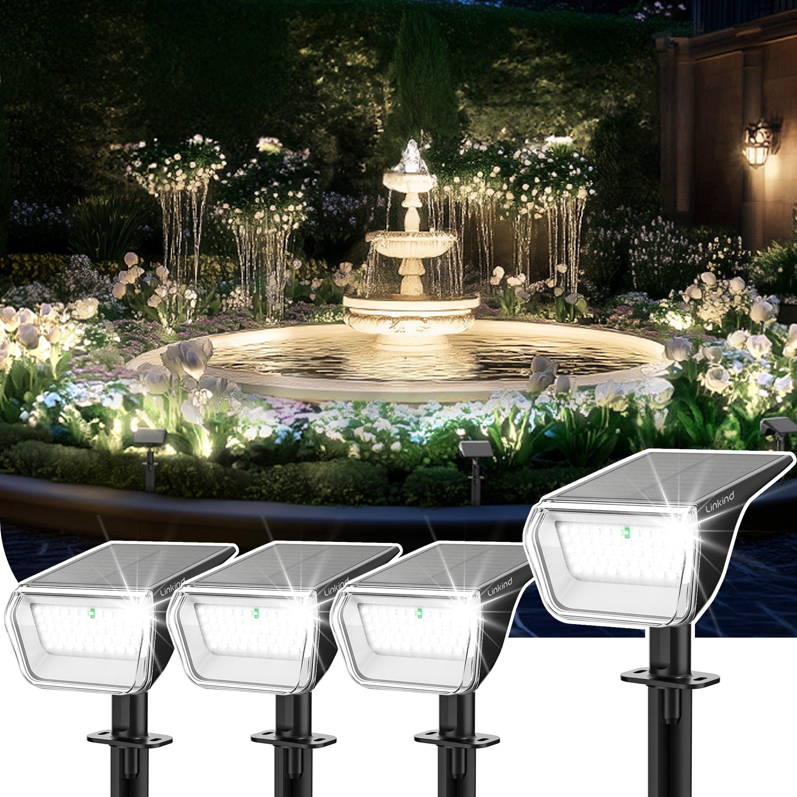 Linkind SP004 Outdoor Solar Spotlights (800lm, 60LEDs, 110° Beam angle, IP67 Waterproof)