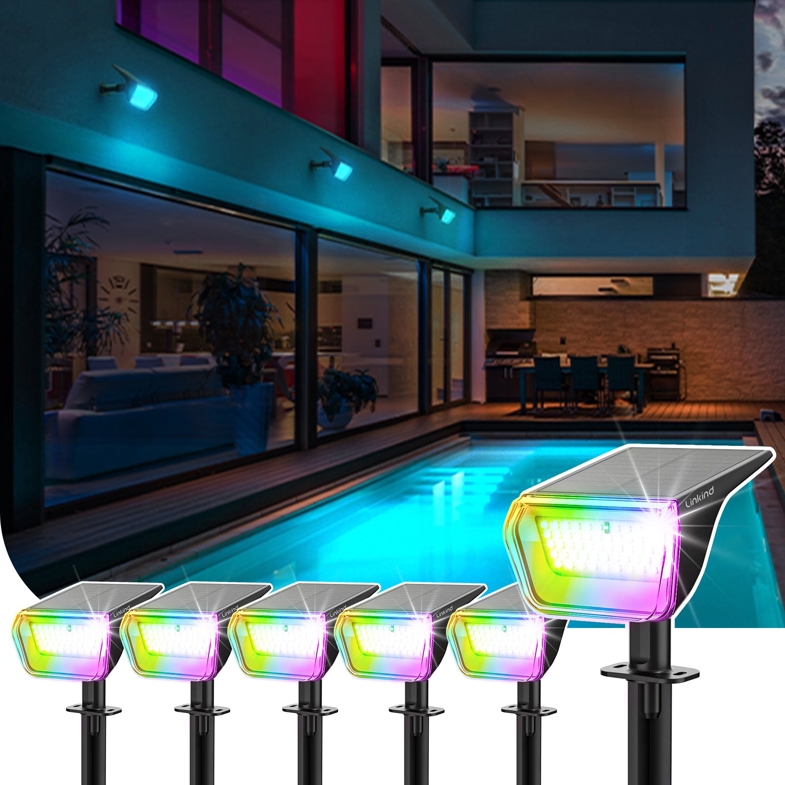 Linkind SP004 Outdoor Solar Spotlights (800lm, 60LEDs, 110° Beam angle, IP67 Waterproof)
