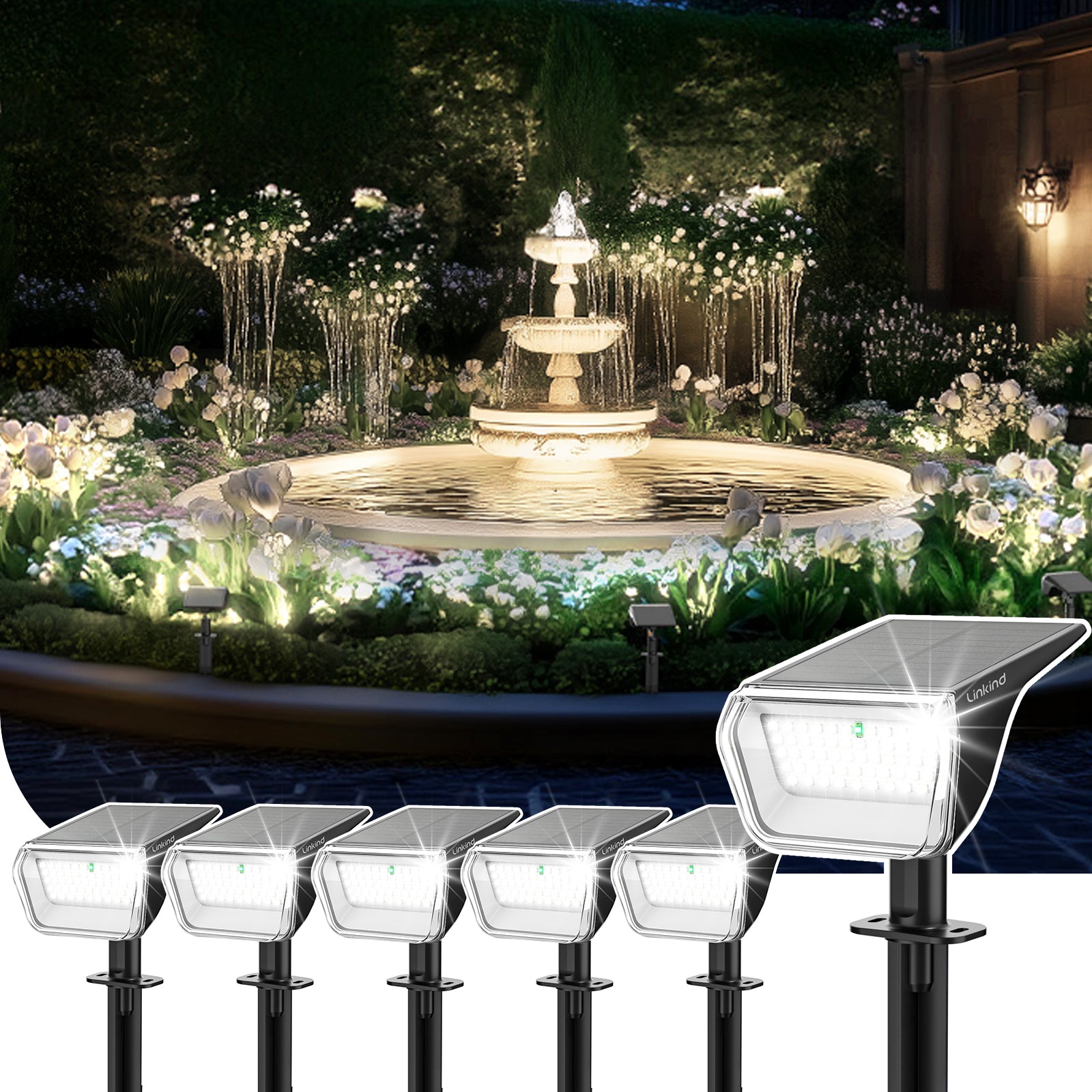 Linkind SP004 Outdoor Solar Spotlights (800lm, 60LEDs, 110° Beam angle, IP67 Waterproof)