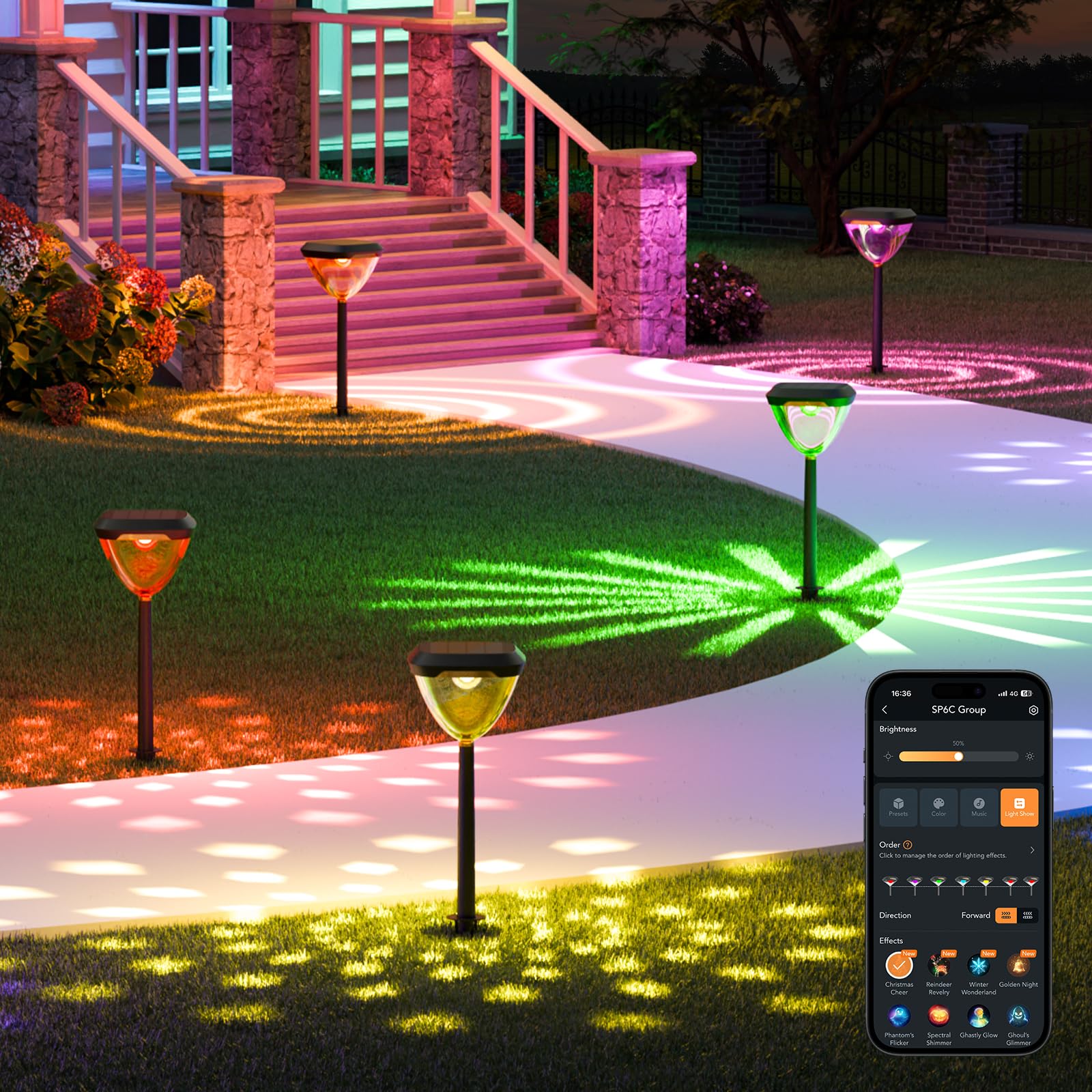 Linkind SP6C Smart Solar Pathway Lights(5 Swappable light patterns, App&Voice Control, 16 Million Color, IP67 Waterproof)