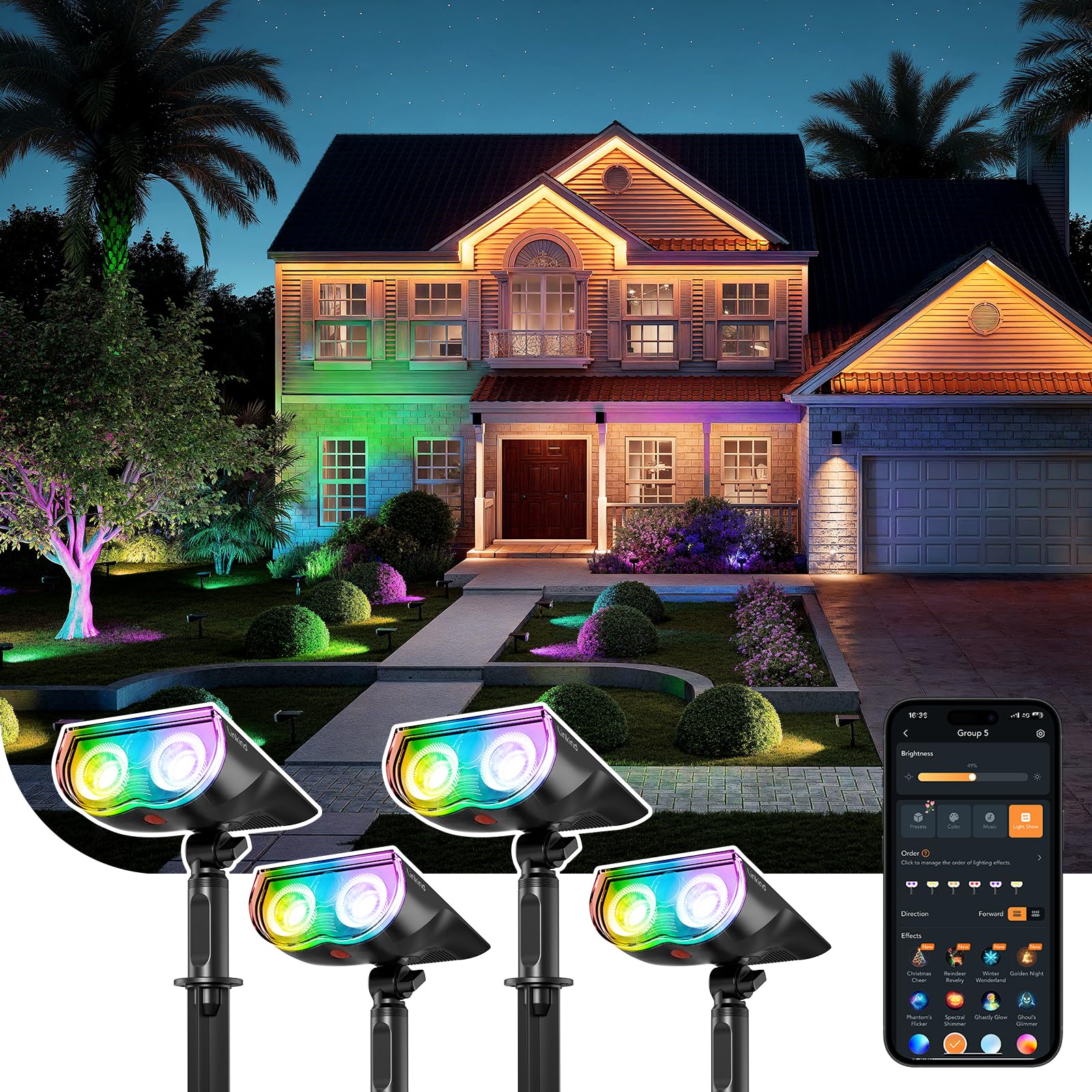 Linkind SL5C Smart Outdoor Solar Spotlight (150lm, App&Voice Control, 16 Million Color, IP67 Waterproof)