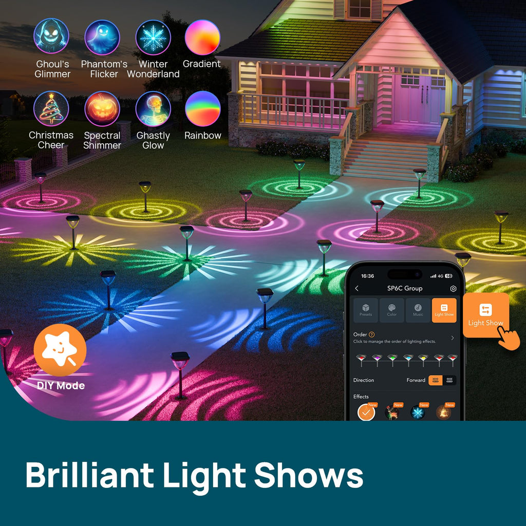 Linkind SP6C Smart Solar Pathway Lights(5 Swappable light patterns, App&Voice Control, 16 Million Color, IP67 Waterproof)