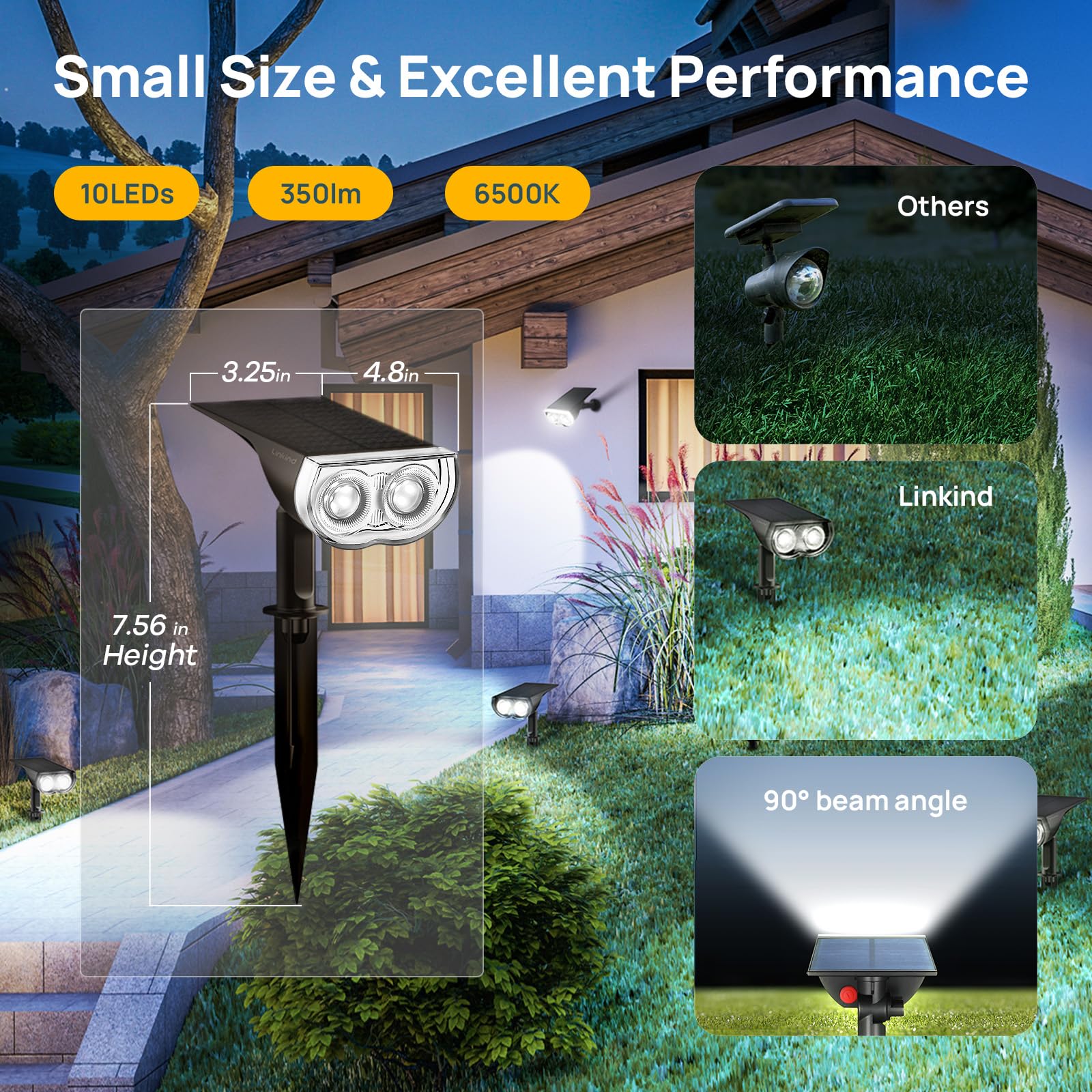 Linkind StarRayS Outdoor Solar Spotlights (350lm, 10LEDs, IP67 Waterproof, 90° Beam angle)