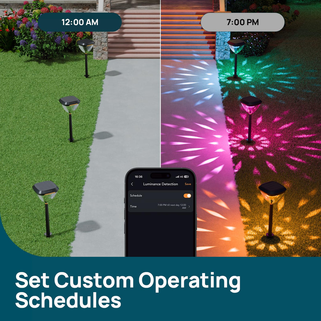 Linkind SP6C Smart Solar Pathway Lights(5 Swappable light patterns, App&Voice Control, 16 Million Color, IP67 Waterproof)