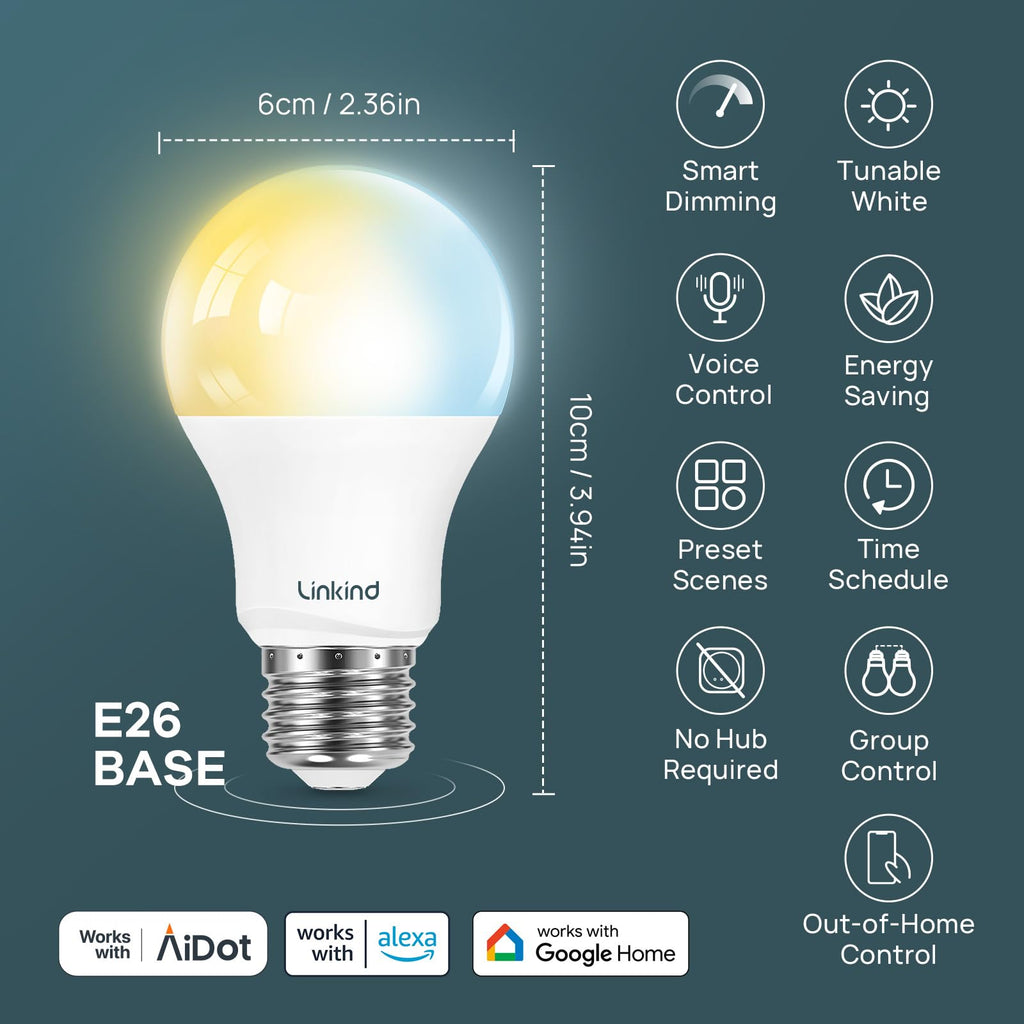 Linkind A19 CCT Smart LED Light Bulbs - Tunable White- 800lm