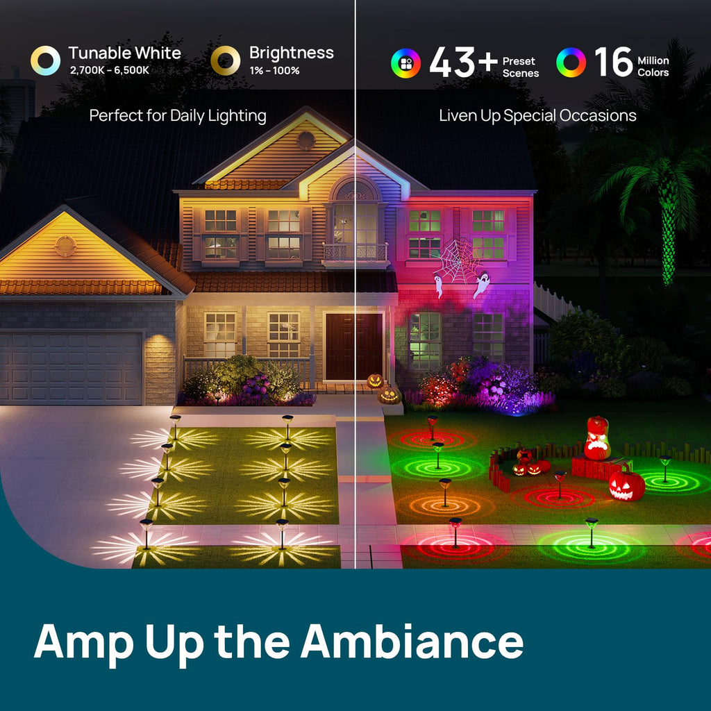 Linkind SP6C Smart Solar Pathway Lights(5 Swappable light patterns, App&Voice Control, 16 Million Color, IP67 Waterproof)
