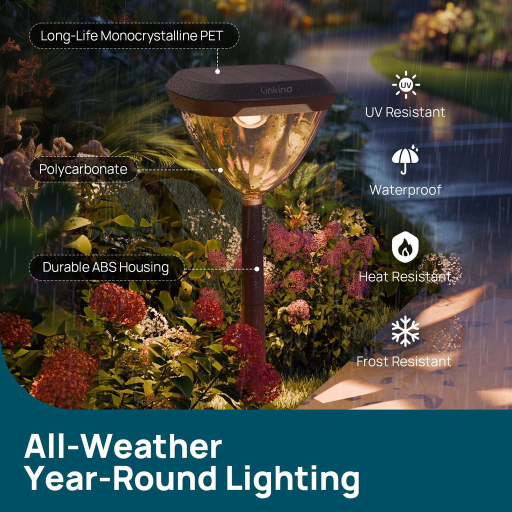 Linkind SP6C Smart Solar Pathway Lights(5 Swappable light patterns, App&Voice Control, 16 Million Color, IP67 Waterproof)