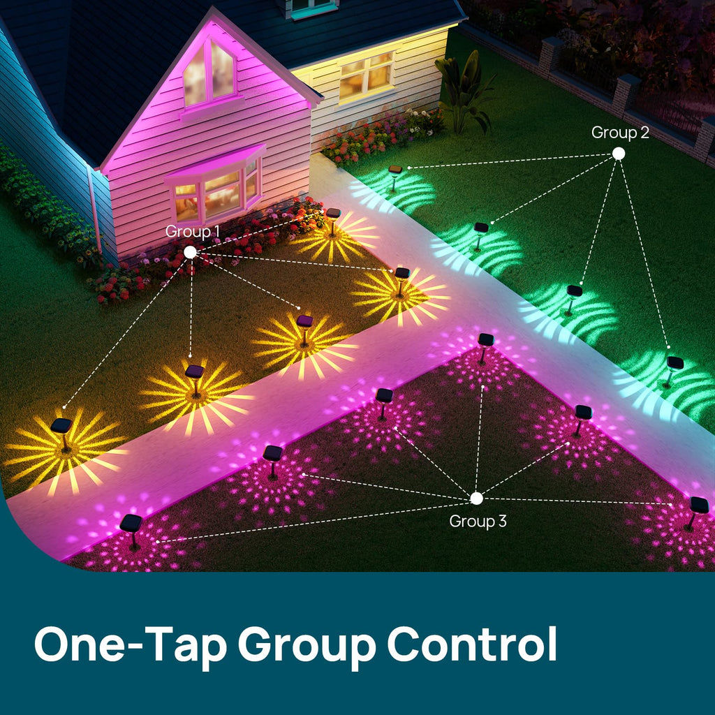 Linkind SP6C Smart Solar Pathway Lights(5 Swappable light patterns, App&Voice Control, 16 Million Color, IP67 Waterproof)